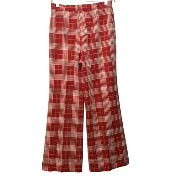 Vintage 70s Stockton Red Plaid High Rise Wide Leg Pants Poly Knit 28x29 M - Picture 3 of 6